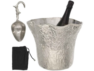 NORVIDII Large Silver Ice Bucket Champagne Chiller Cooler with Scoop for Cocktail, Parties, Drink. Home Decor vase Table Centerpiece. Artisan Handmade