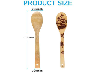 Unique Pattern Burned Wooden Spoons Nightmare Kitchen Slotted Spoon House Warming Presents Bamboo Utensil Set