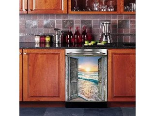 Beautiful Beach Sunset from Open Door Dishwasher MSpring Summer Home Cabinet Decals Kitchen Decoration 23Wx26H