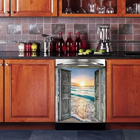 beautiful-beach-sunset-from-open-door-dishwasher-mspring-summer-home-cabinet-decals-kitchen-decoration-23wx26h-big-0