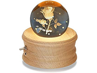 Crystal Ball 3D Music Box, with LED Night Light, Rotating Base, Crystal Night Light Suitable for Christmas, Thanksgiving,