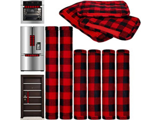 Boao 6 Pieces Christmas Kitchen Appliance Covers Handle Protector for Christmas Decorations Microwave(Black and Red,Buffalo Plaid)