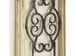 Deco 79 Wood Scroll Window Inspired Wall Decor with Metal Scrollwork Relief, 10" x 1" x 25", White