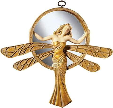 design-toscano-lady-of-the-lake-art-deco-wall-mirror-sculpture-11-inch-polyresin-gold-and-ivory-big-0