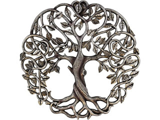 Top Brass Tree of Life Wall Plaque 11 5/8 Inches Decorative Celtic Garden Art Sculpture - Antique Silver Finish