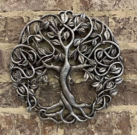 top-brass-tree-of-life-wall-plaque-11-58-inches-decorative-celtic-garden-art-sculpture-antique-silver-finish-big-3