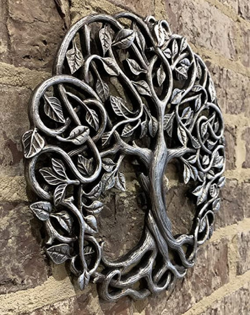 top-brass-tree-of-life-wall-plaque-11-58-inches-decorative-celtic-garden-art-sculpture-antique-silver-finish-big-1