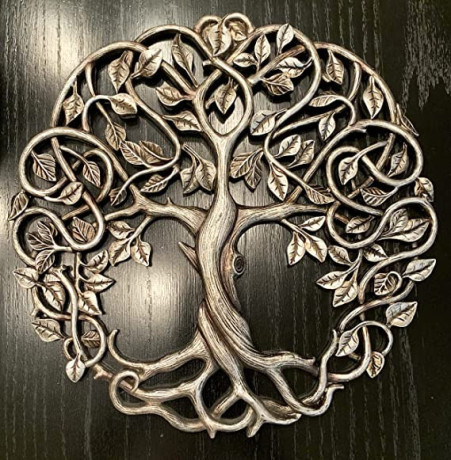 top-brass-tree-of-life-wall-plaque-11-58-inches-decorative-celtic-garden-art-sculpture-antique-silver-finish-big-2