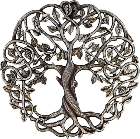 top-brass-tree-of-life-wall-plaque-11-58-inches-decorative-celtic-garden-art-sculpture-antique-silver-finish-big-0