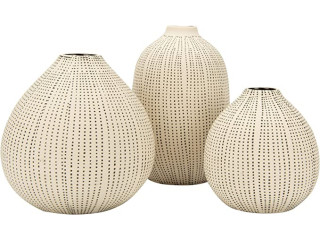 Creative Co-op DF0842 White Stoneware Textured Black Polka Dots (Set of 3 Sizes) Vase