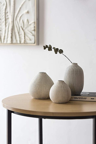 creative-co-op-df0842-white-stoneware-textured-black-polka-dots-set-of-3-sizes-vase-big-1