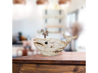 E-view Wood Whale Statue Wooden Nautical Decor for Home - Antique Fish Figures Decoration Animal Statues Beach Themed Wall Art (Whale Figurine)