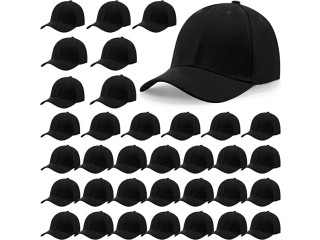 Coume 36 Pieces Black Baseball Cap Bulk Adjustable Denim Plain Dad Hats Unisex Low Profile