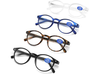 AIKLLY Reading Glasses Blue Light Blocking - Spring Hinges Round Eyeglasses for Men Women,4 Pairs Mix Color Anti Glare Filter