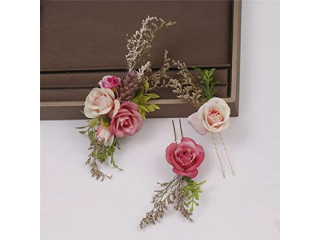 LOYJOY 1Set Bridal Dried Flower Handmade Headdress Lace Hairpins Simulation Rose