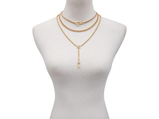 Vince Camuto Gold Tone 3 Piece Multi Layered Chain Necklace with Glass Stones