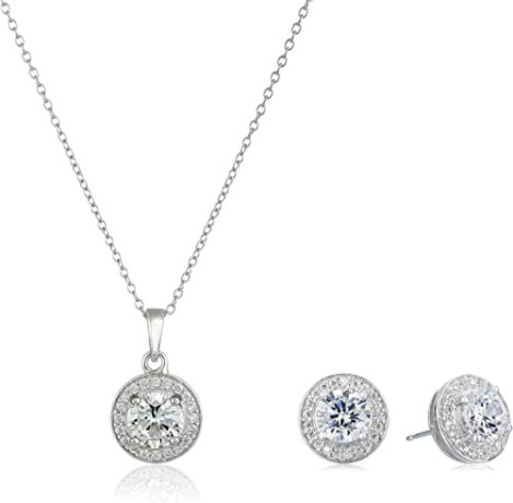 amazon-collection-womens-sterling-silver-cubic-zirconia-halo-pendant-necklace-and-stud-earrings-jewelry-set-big-1