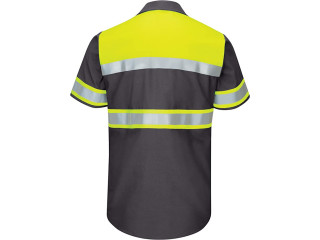 Red Kap Men's Tall Size Hi-Visibility Short Sleeve Color Block Ripstop Work Shirt- Type O, Class 1