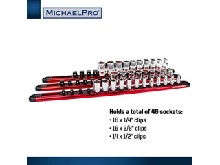 MichaelPro MP014001 3-Piece Aluminum Socket Organizer Rail Set- 1/4-inch, 3/8-Inch, and 1/2-Inch