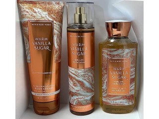 Bath & Body Works Warm Vanilla Sugar Fine Fragrance Mist, Body Cream and shower gel - Full Size