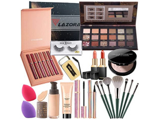All in One Makeup Kit, Includes 18 Colors Eyeshadow Palette, Foundation & Face Primer, Powder, Lip Gloss, Lipstick, Mascara,