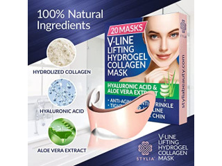 20 Piece V Line Shaping Face Masks Lifting Hydrogel Collagen Mask with Aloe Vera Anti-Aging and Anti-Wrinkle Band - Double Chin Reducer Strap