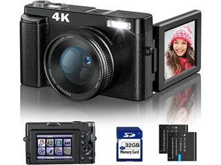 4K Digital Camera for Photography and Video [Autofocus & Anti-Shake] 48MP Vlogging Camera with SD Card, 3'' 180