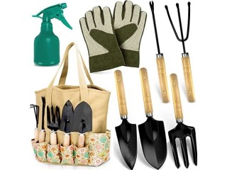 Scuddles Garden Tools Set - 8 Piece Heavy Duty Gardening Kit With Storage Organizer