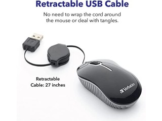 Verbatim Wired Optical Computer Mini USB-A Mouse - Plug & Play Corded Travel Mouse Blue 98616