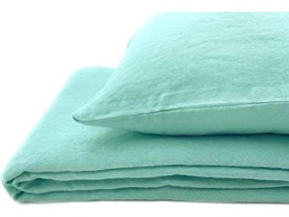 JOWOLLINA Natural Linen Bed Linen Set Soft Washed Finish 180 g/m2 (Beach Glass 200 x 200 cm, 2 Pieces 40 x 80 cm)